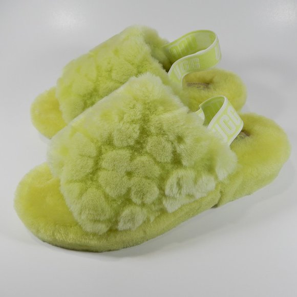 UGG Fluff Yeah Poppy Slide Platform SLIPPERS Size 7 38 Pollen Lime Yellow NEW - Picture 2 of 10